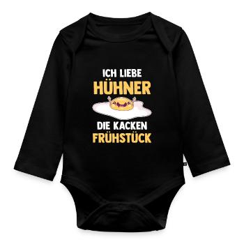 Ich Liebe Hühner Die Kacken Frühstück - Baby Bio-Langarm-Body - Schwarz - Vorne