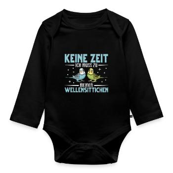 Wellensittich Nymphensittich Papagei Vogelkäfig - Baby Bio-Langarm-Body - Schwarz - Vorne