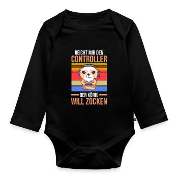 Reicht Mir Den Controller Der König Will Zocken - Baby Bio-Langarm-Body - Schwarz - Vorne
