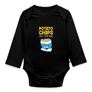 Potato Chips répare tout Chips - Body Bébé bio manches longues - noir - Devant