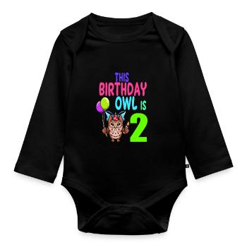 Eule Geburtstag Kinder Mädchen 2. Geburtstag Eulenliebhaber - Baby Bio-Langarm-Body - Schwarz - Vorne
