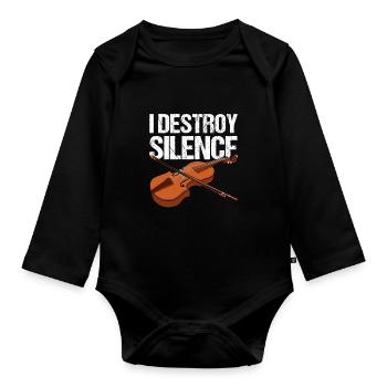 Geige Violine Viola Cello Musiker Instrument - Baby Bio-Langarm-Body - Schwarz - Vorne