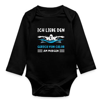 Schwimmen Ich liebe den Geruch von Chlor am Morgen - Baby Bio-Langarm-Body - Schwarz - Vorne