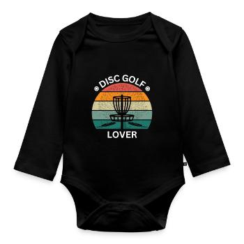 Disc Golf Lover Retro Sunset - Einzigartig - Baby Bio-Langarm-Body - Schwarz - Vorne