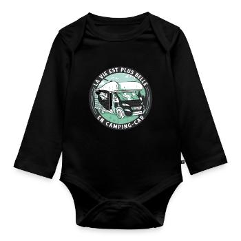 Life is more beautiful in motorhome - Organic Longsleeve Baby Bodysuit - black - Front