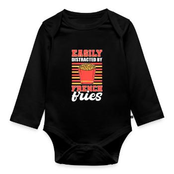 Easily Distracted By French Fries Fried Potato - Organic Longsleeve Baby Bodysuit - black - Front