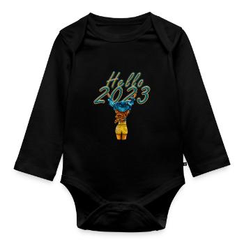 Bonjour 2023 Illustration Femme - Body Bébé bio manches longues - noir - Devant