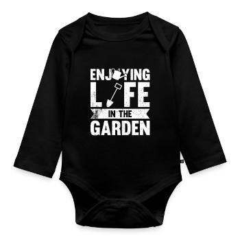 Profiter de la vie dans le jardin - Body Bébé bio manches longues - noir - Devant