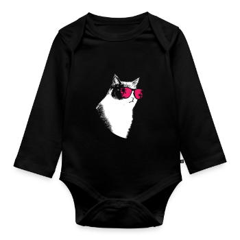Katze Sonnenbrille Kätzchen Katzenliebe Katzenlieb - Baby Bio-Langarm-Body - Schwarz - Vorne