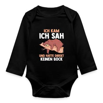 Ich Kam Ich Sah Und Hatte Direkt Keinen Bock Bär - Baby Bio-Langarm-Body - Schwarz - Vorne