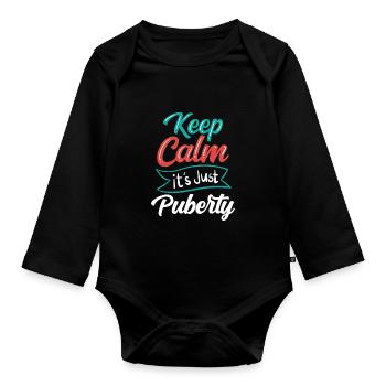 Restez calme Seule la puberté a grandi - Body Bébé bio manches longues - noir - Devant