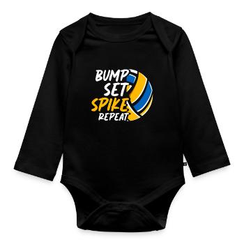 Bump Set Spike Repeat Volleyball Team Training - Baby Bio-Langarm-Body - Schwarz - Vorne