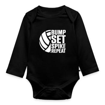 Bump Set Spike Repeat Volleyball Team Training - Baby Bio-Langarm-Body - Schwarz - Vorne