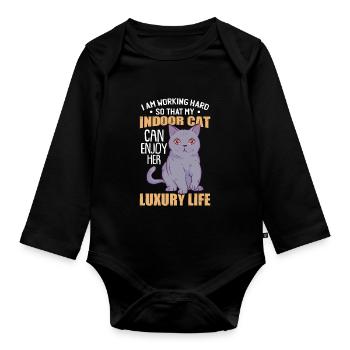 Drôle d’humour de chat d’intérieur - Body Bébé bio manches longues - noir - Devant