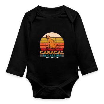 Caracal Is Calling And I Must Go - Baby Bio-Langarm-Body - Schwarz - Vorne