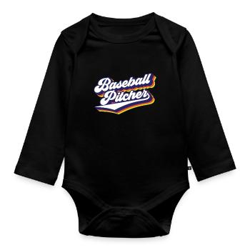 Baseball Pitcher Hobby Werfer Spieler - Baby Bio-Langarm-Body - Schwarz - Vorne