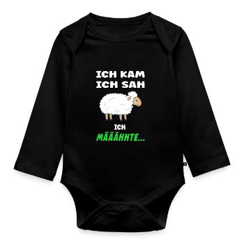 I came I saw I mowed - funny sheep - Organic Longsleeve Baby Bodysuit - black - Front