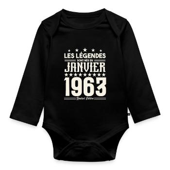 cadeau d'anniversaire janvier 1963. Janvier 1963. - Body Bébé bio manches longues - noir - Devant