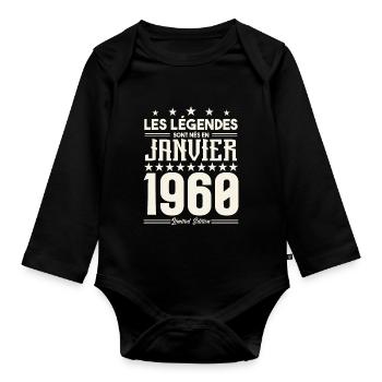 cadeau d'anniversaire janvier 1960. Janvier 1960. - Body Bébé bio manches longues - noir - Devant