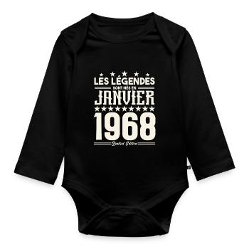 cadeau d'anniversaire janvier 1968. Janvier 1968. - Body Bébé bio manches longues - noir - Devant