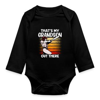 Das Ist Mein Enkel Da Draußen Beim Baseball Sport - Baby Bio-Langarm-Body - Schwarz - Vorne