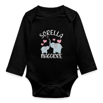 Sorella Maggiore Elefanti Annuncio Gravidanza - Body Bébé bio manches longues - noir - Devant