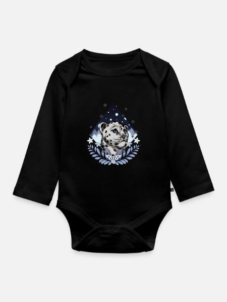 Schneeleopard - Baby Bio-Langarm-Body - Schwarz