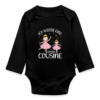 Große Cousine verkünden Prinzessin Große Cousine - Baby Bio-Langarm-Body - Schwarz - Vorne