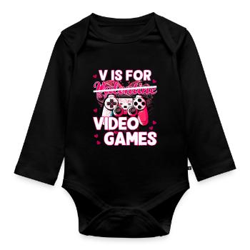 Valentinstag gaming funny design - Baby Bio-Langarm-Body - Schwarz - Vorne