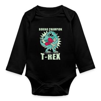 Boxing Dinosaur TRex - Organic Longsleeve Baby Bodysuit - black - Front