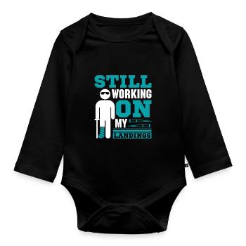 Still Working On My Landings - Baby Bio-Langarm-Body - Schwarz - Vorne