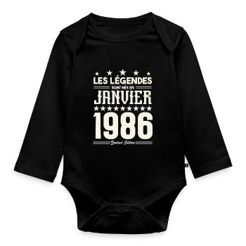 cadeau d'anniversaire janvier 1986. Janvier 1986. - Body Bébé bio manches longues - noir - Devant