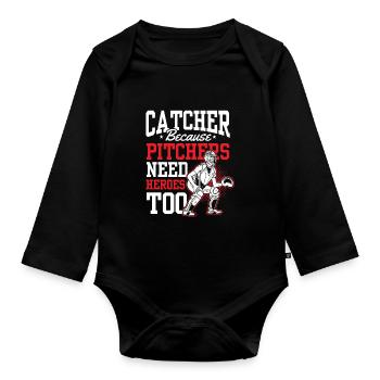 Catcher Weil Auch Pitcher Helden Brauchen Fänger - Baby Bio-Langarm-Body - Schwarz - Vorne