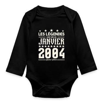 cadeau d'anniversaire janvier 2004. Janvier 2004. - Body Bébé bio manches longues - noir - Devant
