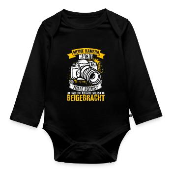 Kamera Fotografie Spruch Lichtbildner Geschenk Fot - Baby Bio-Langarm-Body - Schwarz - Vorne