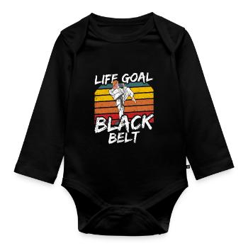 Lebensziel: Schwarzer Gürtel Schwarzgurt MMA Gur - Baby Bio-Langarm-Body - Schwarz - Vorne
