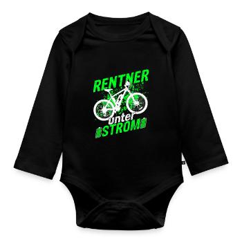 Rentner Unter Strom - E Bike Elektro Radtour Sport - Baby Bio-Langarm-Body - Schwarz - Vorne