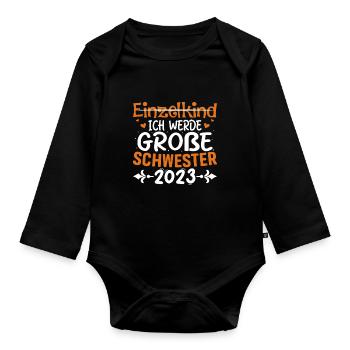 Ich Werde Große Schwester 2023 Schwangerschaft - Baby Bio-Langarm-Body - Schwarz - Vorne