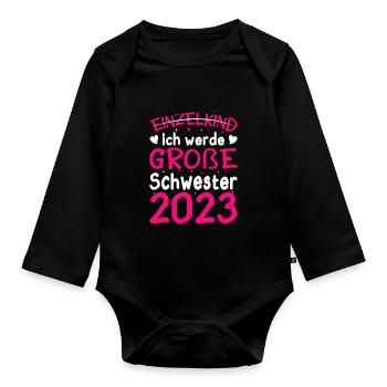 Ich Werde Große Schwester 2023 Schwangerschaft - Baby Bio-Langarm-Body - Schwarz - Vorne