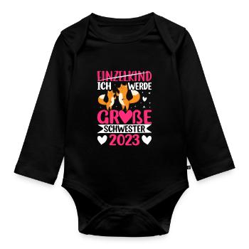Ich Werde Große Schwester 2023 Schwangerschaft - Baby Bio-Langarm-Body - Schwarz - Vorne