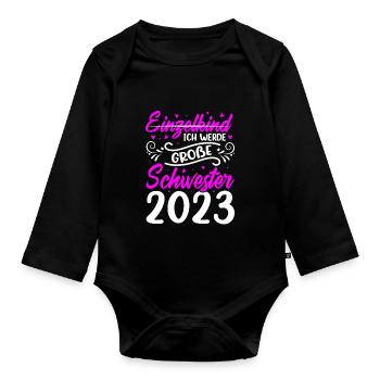 Ich Werde Große Schwester 2023 Schwangerschaft - Baby Bio-Langarm-Body - Schwarz - Vorne
