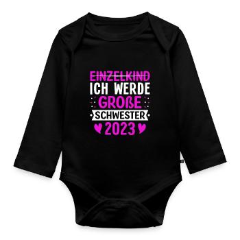 Ich Werde Große Schwester 2023 Schwangerschaft - Baby Bio-Langarm-Body - Schwarz - Vorne