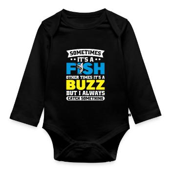 Here Fishy Fishy Design - Organic Longsleeve Baby Bodysuit - black - Front