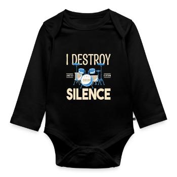 Ich zerstöre das Schweigen. Geschenkschlagzeuger, Geschenkmusiker - Baby Bio-Langarm-Body - Schwarz - Vorne