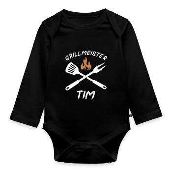Grillmeister Tim - Baby Bio-Langarm-Body - Schwarz - Vorne