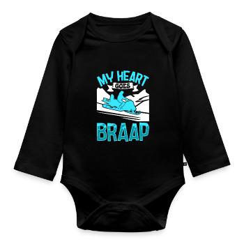 Mon cœur va BRAAP - Motoneige - Body Bébé bio manches longues - noir - Devant