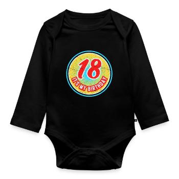 18 C’est mon anniversaire garçon d’anniversaire dix-huit ans - Body Bébé bio manches longues - noir - Devant