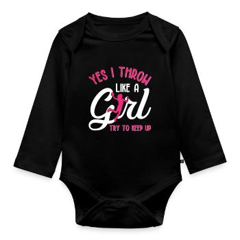Yesthrow like a girl Try to keep upDiskus werfen - Baby Bio-Langarm-Body - Schwarz - Vorne