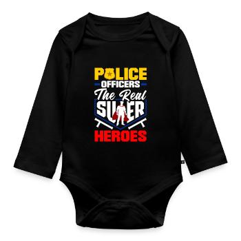 Real Heroes Father’s Day Design pour Policeman - Body Bébé bio manches longues - noir - Devant