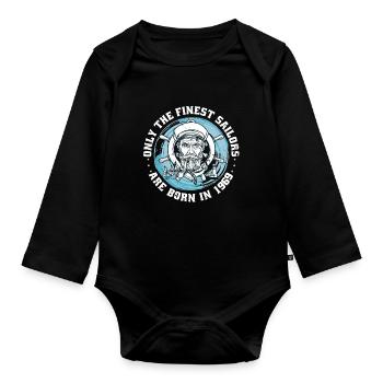 sailor born 1969 birthday sailboat funny - Organic Longsleeve Baby Bodysuit - black - Front